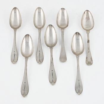 Seven Swedish silver spoons, 1792-1882.
