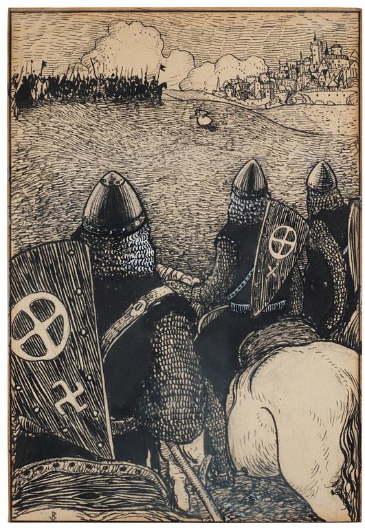 John Bauer, Stridsscen med riddare.