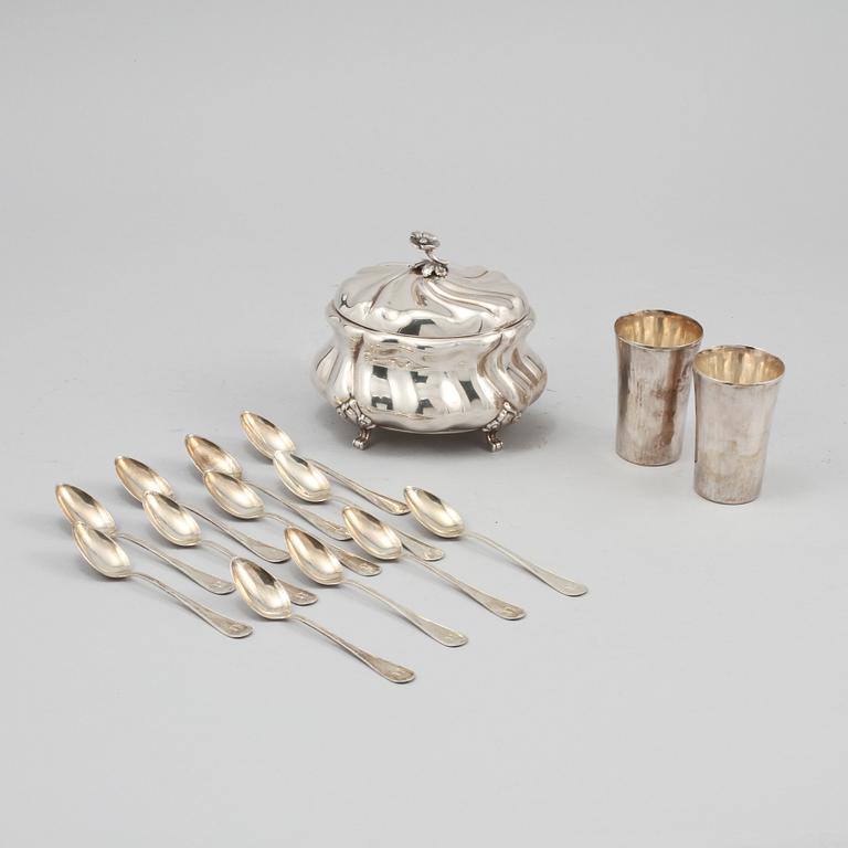 PARTI SILVER, 15 delar, silver, bla GAB, Stockholm, 1900-tal. Vikt 571 g.