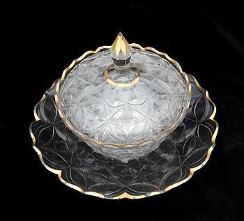 SKÅL MED LOCK OCH FAT, glas, Irland eller England, 1800-talets senare del.
