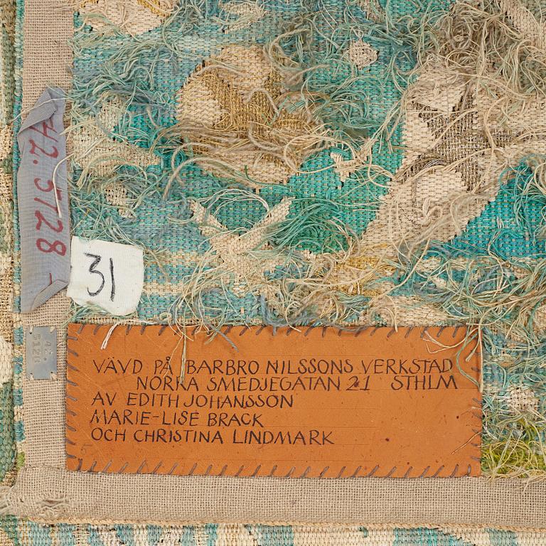 Barbro Nilsson, VÄVD TAPET, "Åar - Sakta rinnande vatten", gobelängvariant, ca 243 x 108 cm, signerad AB MMF BN.