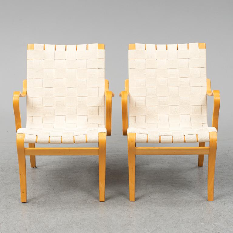 BRUNO MATHSSON, a pair of 'Mina' armchairs from Bruno Mathsson International, Värnamo, 1997.