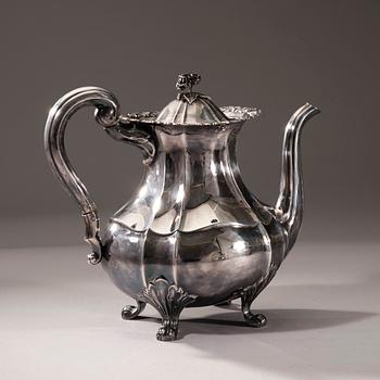 KAFFESERVIS, 3 delar, silver, finska kontrollstämplar, Tavastehus 1947. Total vikt ca 1145 g.