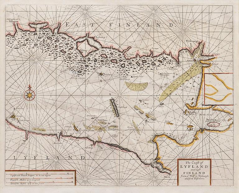 MERIKORTTI, The Coast of Lyfland and East Finland. 1700-luvun alku.