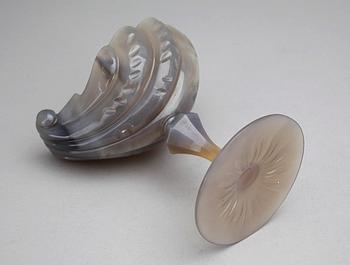 SKÅL, glas samt AGAT STEN, 1800/1900-tal.
