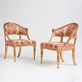 A pair of late Gustavian armchairs, late 18th century.