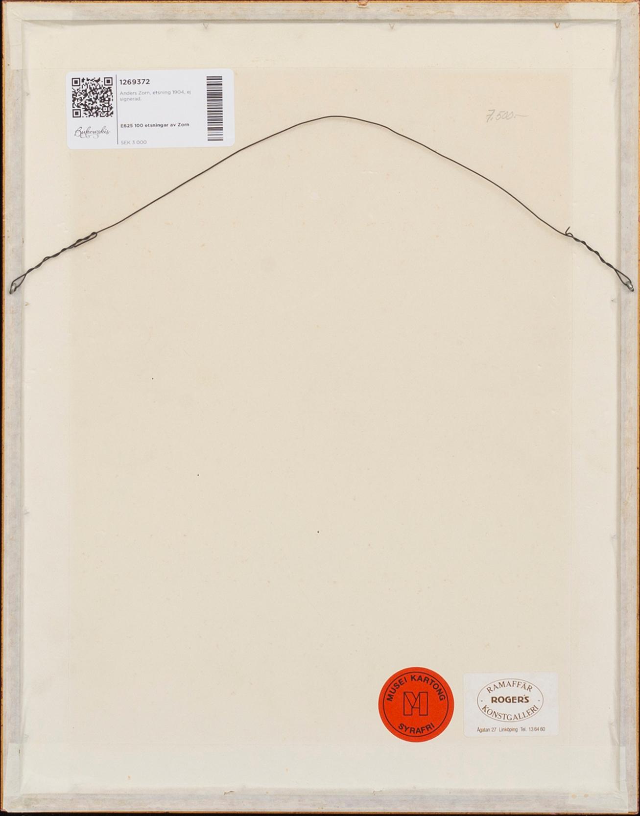 Anders Zorn, a unsigned etching from 1904.