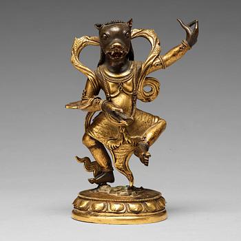 692. A Sino-Tibetan copper alloy of Rksavaktra Dakini, late 18th Century, circa 1800.