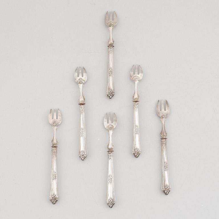 A Set of Six French Silver Oyster Forks, Paris circa 1900.