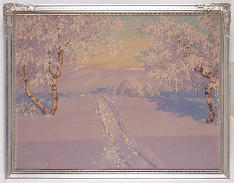 Gustaf Fjaestad, Ski Tracks in the Afternoon Sun.