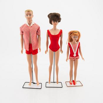 Dockor 3 st "Skipper" "Ken" och "Barbie" samt klädskåp. Mattel Japan 1960/70-tal.