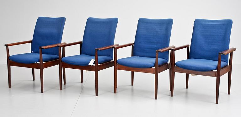 KARMSTOLAR, 4 st, "Diplomat", Finn Juhl, France & Søn, Danmark, 1960/70-tal.