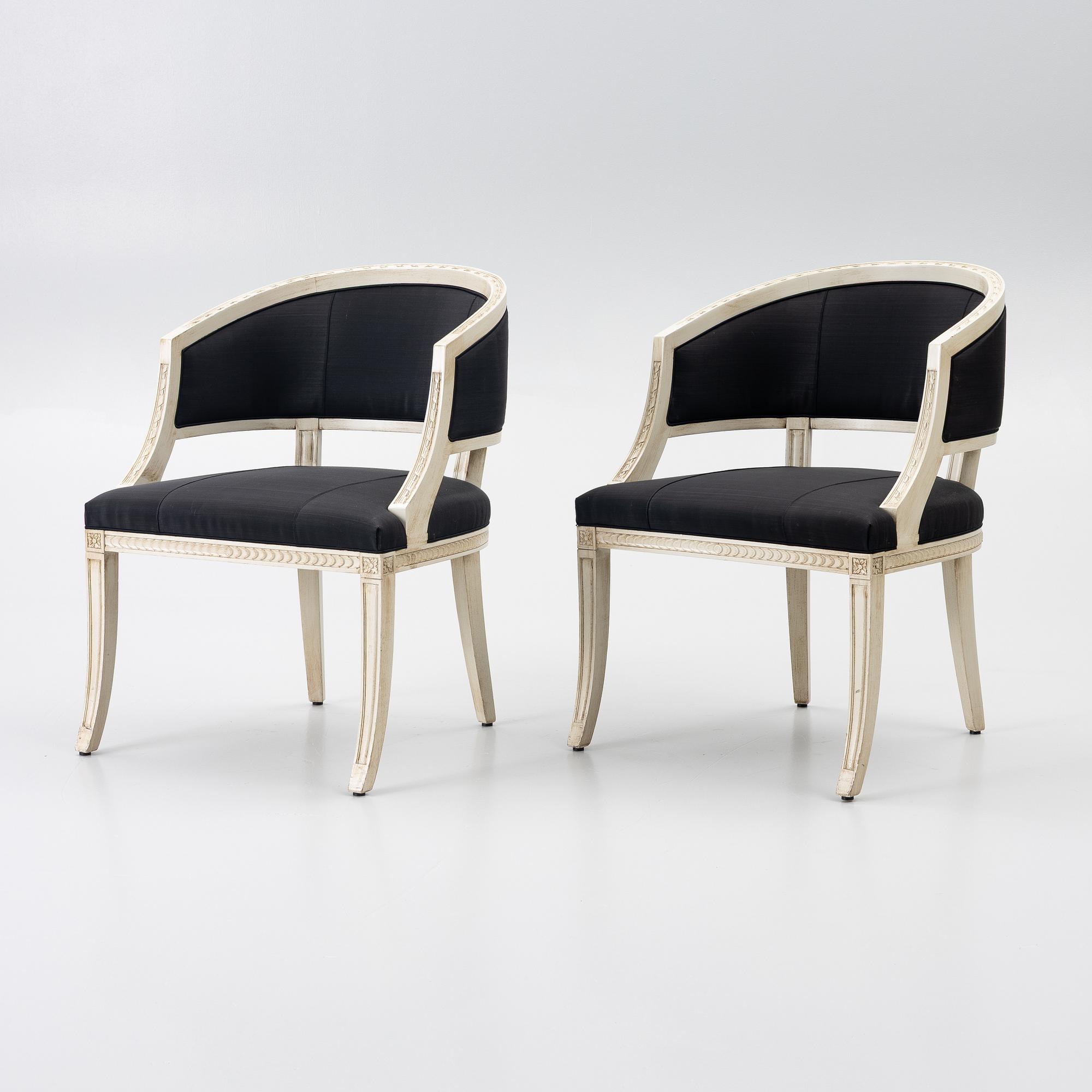 A pair of late Gustavian style armchairs, second half of the 20th century.