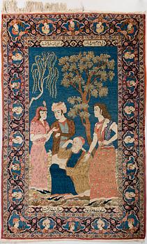 A CARPET, Täbriz, figural, semiantique, 213x136 cm.