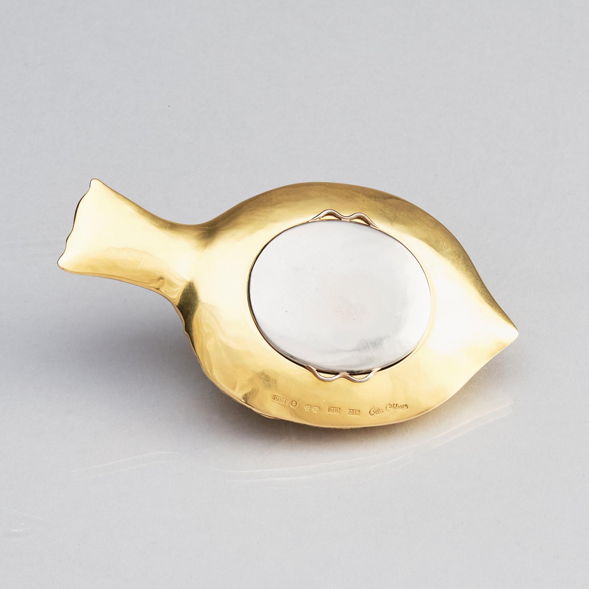 Olle Ohlsson, dosa, Stockholm 1978, 20K guld, insats 18K vitguld.