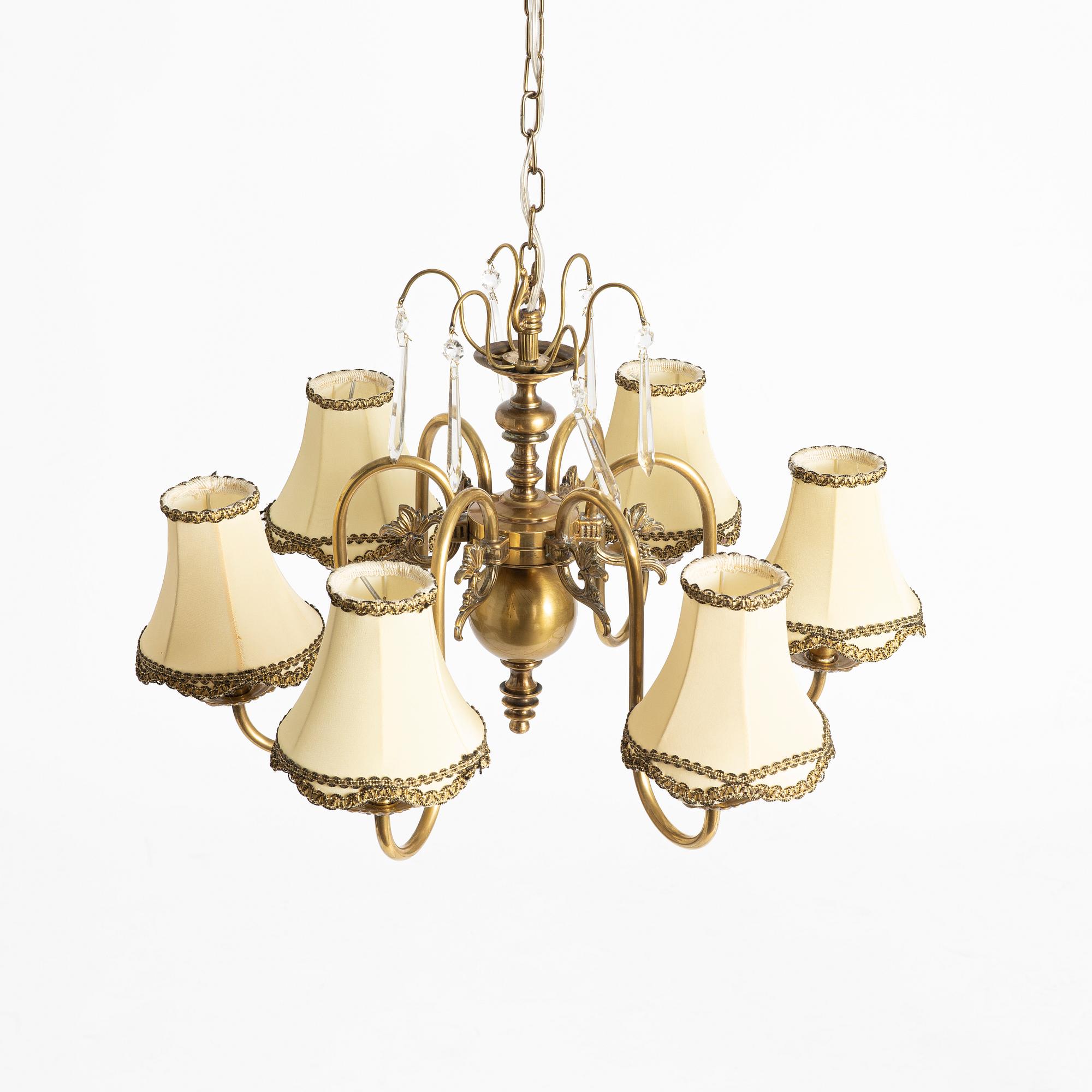 A ceiling lamp, brass, mid-20th century.