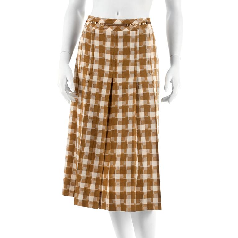 Céline, CELINE, a green/white wool skirt, french size 40.