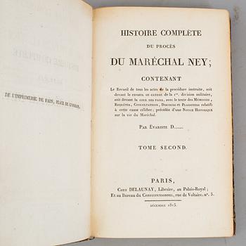 BOK, EVARISTE DUMOLIN; "Histoire du Marechal Ney", 1-2. Paris, 1815, pärmstämpel för Hedvig Elisabeth  Charlotta,