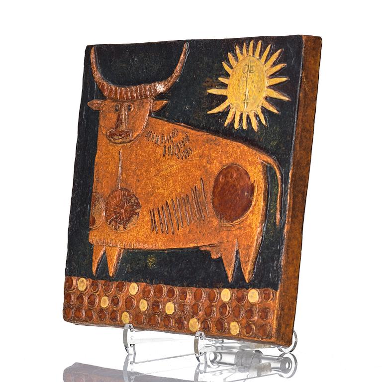 Stig Lindberg, a stoneware wall relief, 'Tjuren' (The bull), Gustavsberg studio, Sweden 1960s.