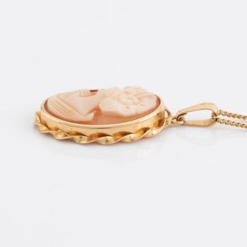 Smyckesset, 3-delar, guld med snäcklascamé.