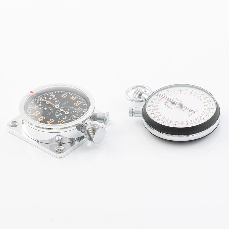 Two rally stopwatches, L. Sundstedt, Stockholm and Minerva, provenance from the Swedish Rally to the Midnight Sun.
