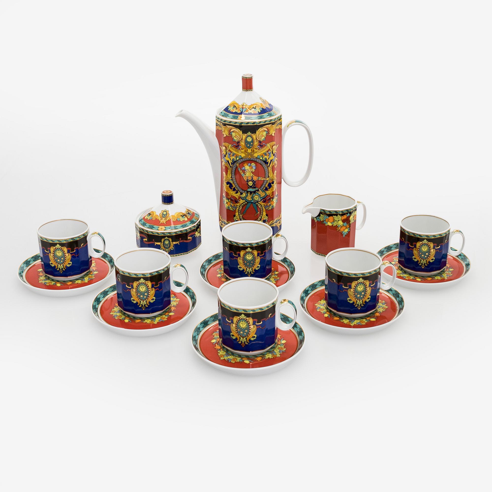 Versace, astiaston osia, posliinia, 9 kpl, "Le Roi Soleil" Rosenthal, 1990-luku.