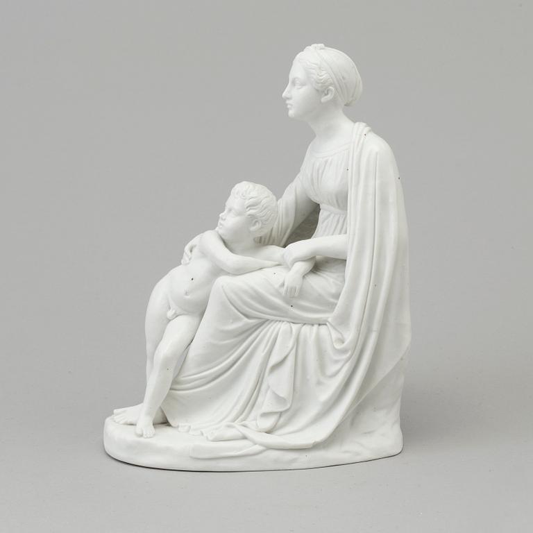 A bisquit sculpture of a Mother and Child after Bertel Thorvaldsen, Denmark, Bing & Gröndahl, 1950's/70's.