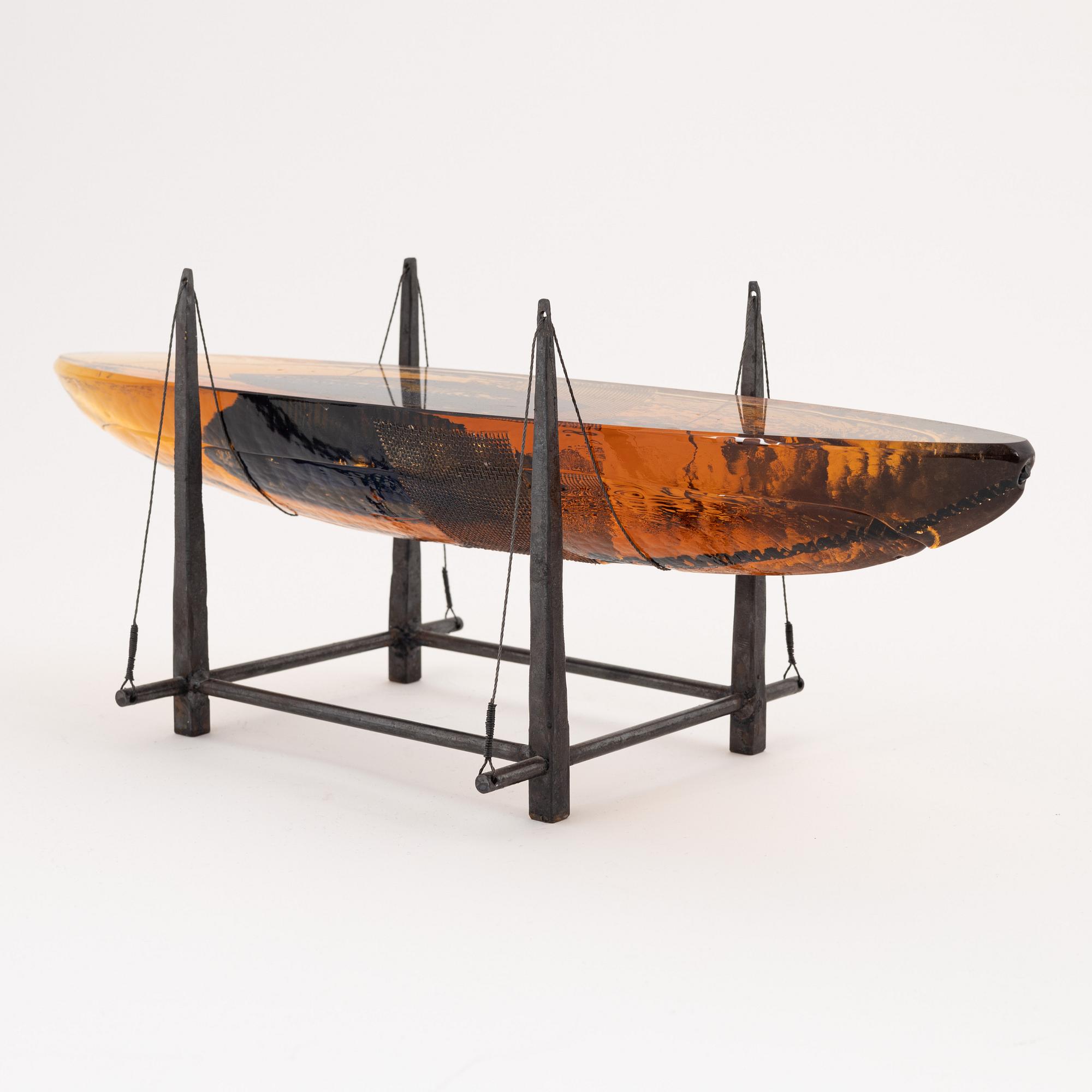 Bertil Vallien, a cast glass sculpture of a boat, Orrefors, Sweden.