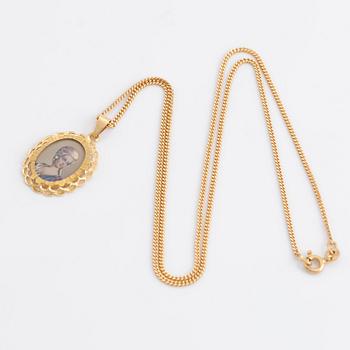 Hänge med miniatyrporträtt, med kedja, 18K guld.