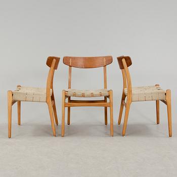 STOLAR, 3 st, Hans J Wegner, "Spisestolen", CH-23, Carl Hansen & Son, Danmark.