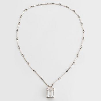 Wiwen Nilsson, a sterling silver necklace with a facet cut rock crystal pendant, Lund, Sweden 1943.