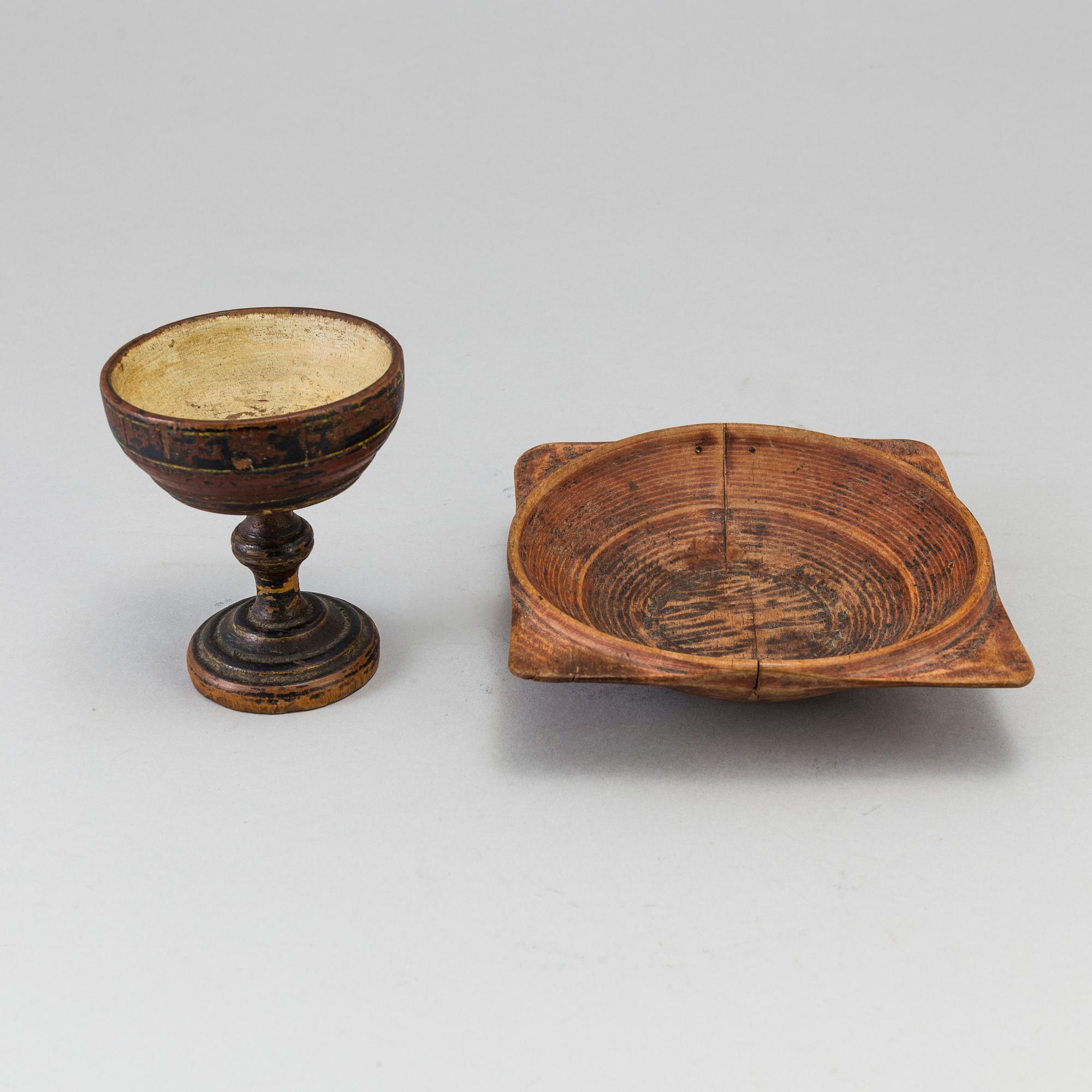 A wooden folk art bowl and chalice 19th century.