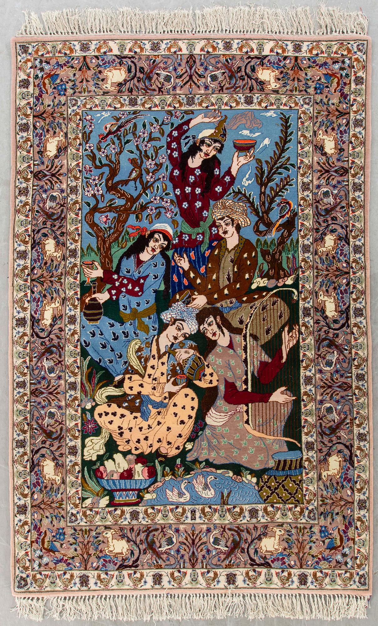 An old /semiantique opart silk Isfahan carpet ca 172 x 112 cm.