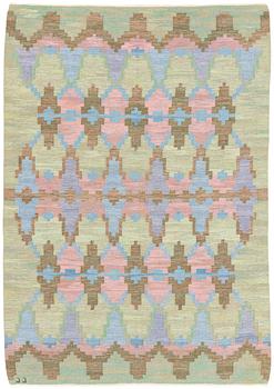 Judith Johansson, a carpet, "Aklejor", flat weave, ca 242 x 170,5 cm, signed JJ.