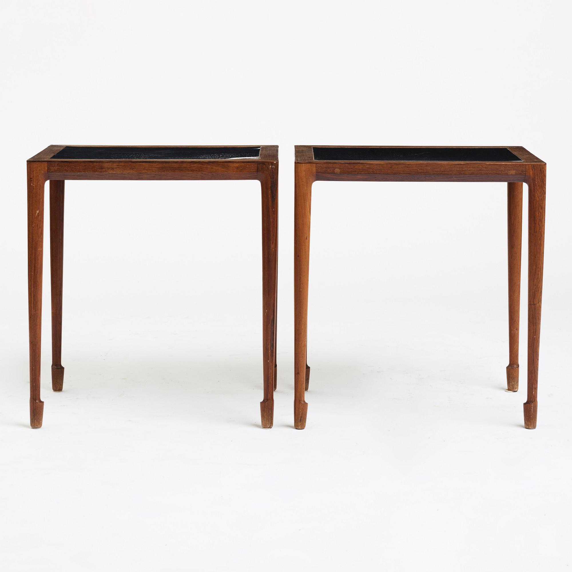BERNT PETERSEN, a pair of rosewood veneered side tables from Wörts Möbelfabrik, Denmark, 1950's.