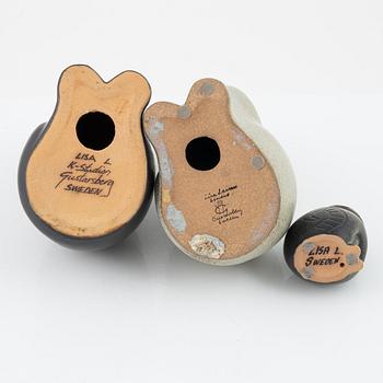 Lisa Larson, a group of three stoneware figurines, Gustavsbergs studio and K-Studion, Gustavsberg.