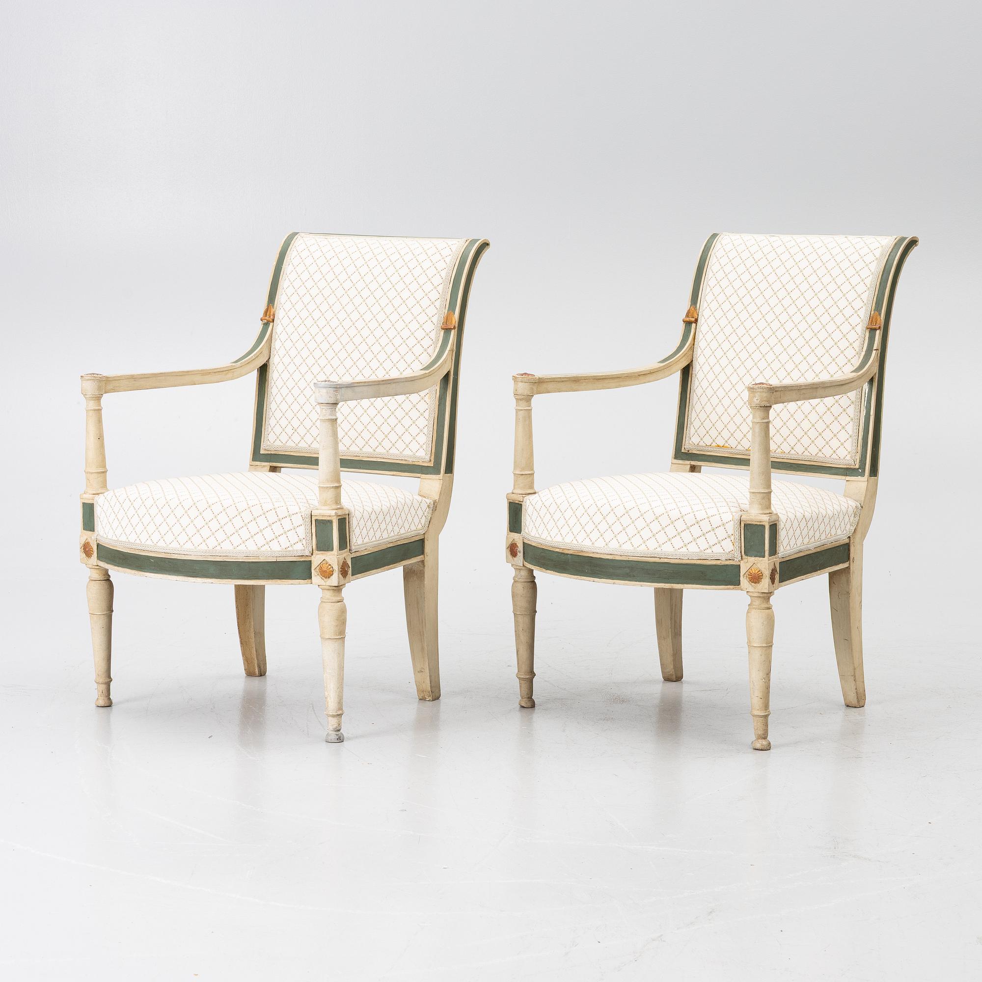 Karmstolar, ett par, directoire, Frankrike, sent 1700-tal.