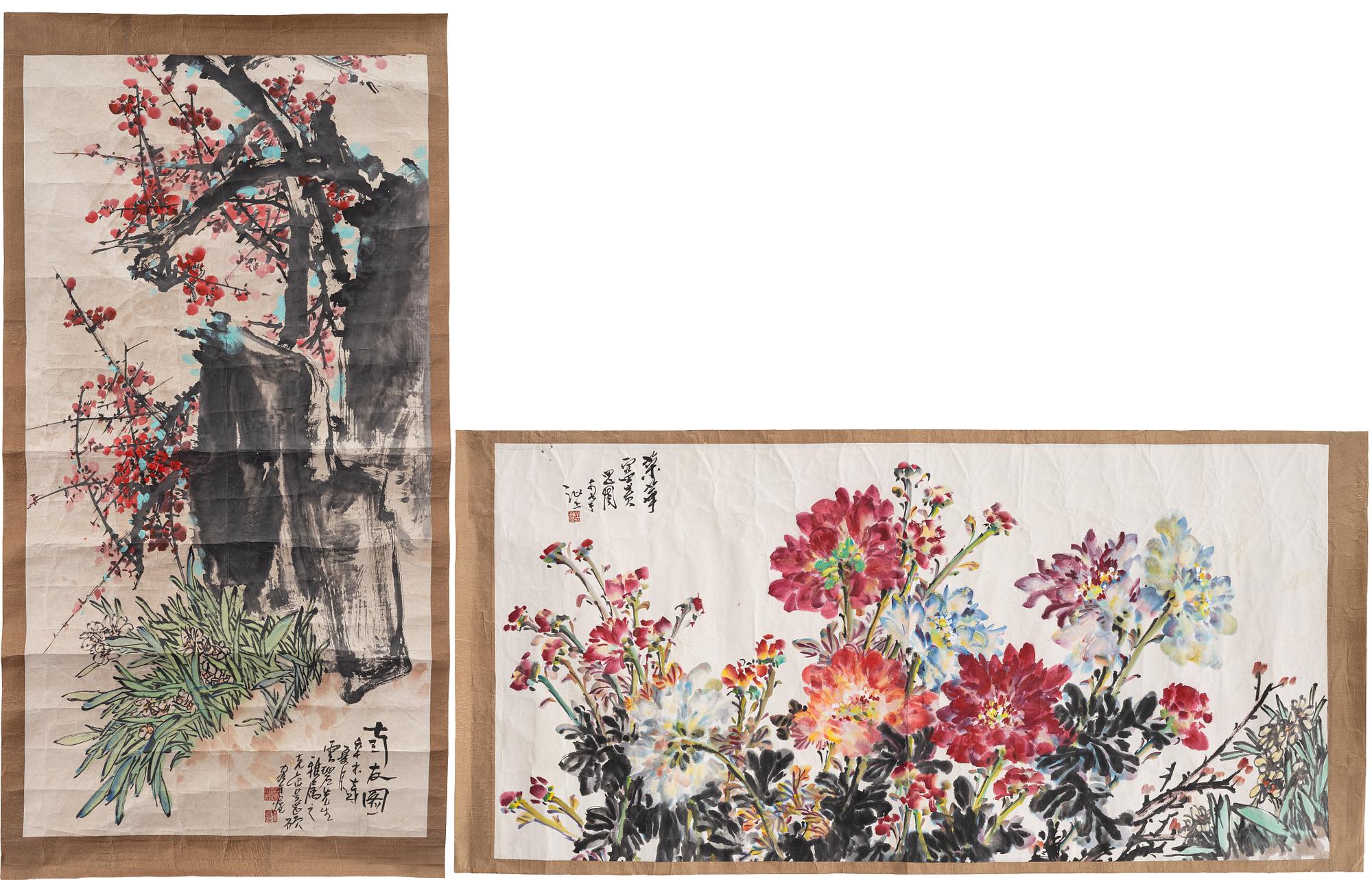 Unidentified artist, two Chinese ink paintings, 20th century.