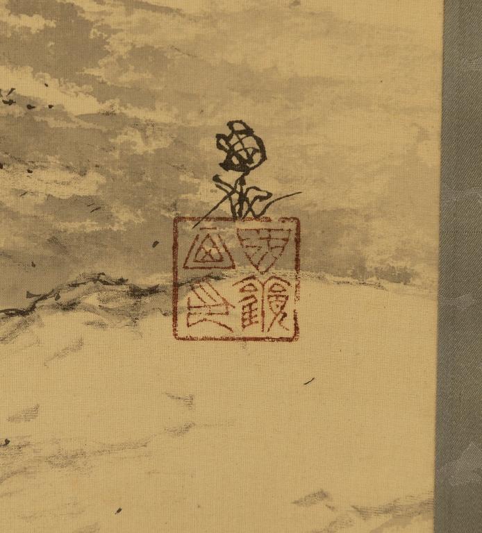 Unidentified artist, Scholar with apprentices by a waterfall, Japan, early 20th century.