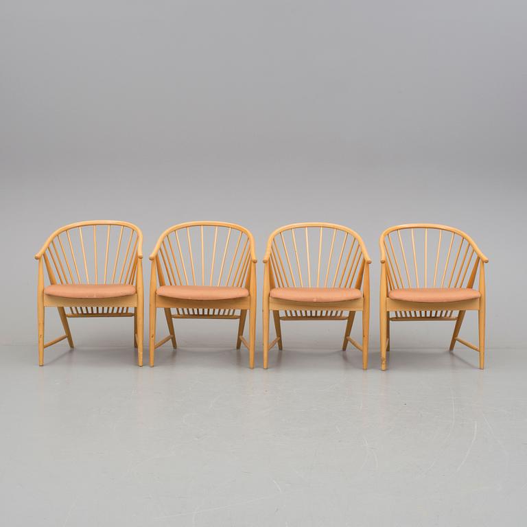 KARMSTOLAR, 4 st, "Solfjädern", Sonna Rosén, Gemla Möbelfabrik, modellen formgiven 1948.