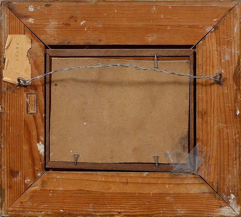 OKÄND KONSTNÄR, olja på pannå, otydligt signerad, 1900-talets början.