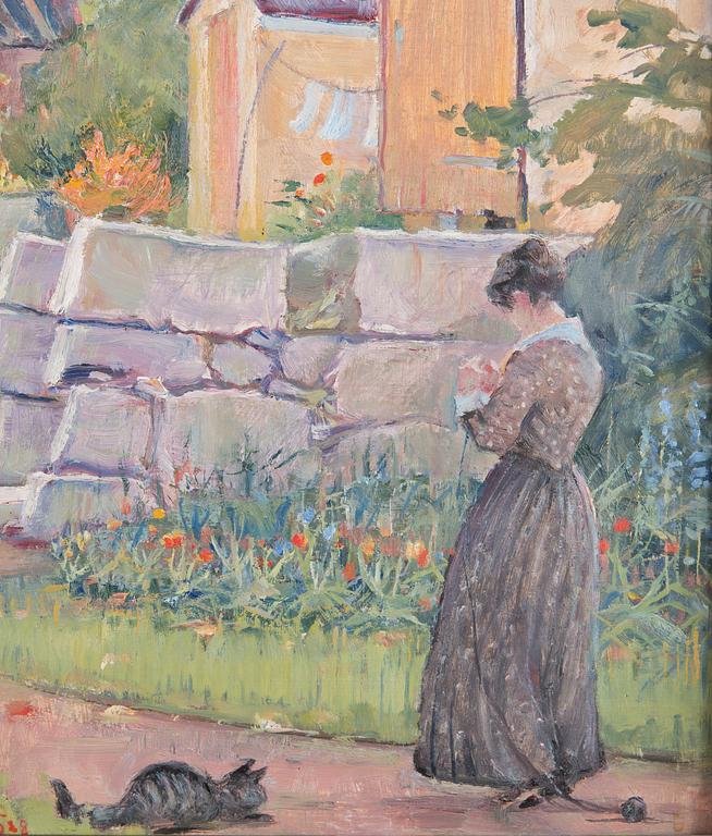 Carl Otto Danielson, Woman with cat by the windmill.