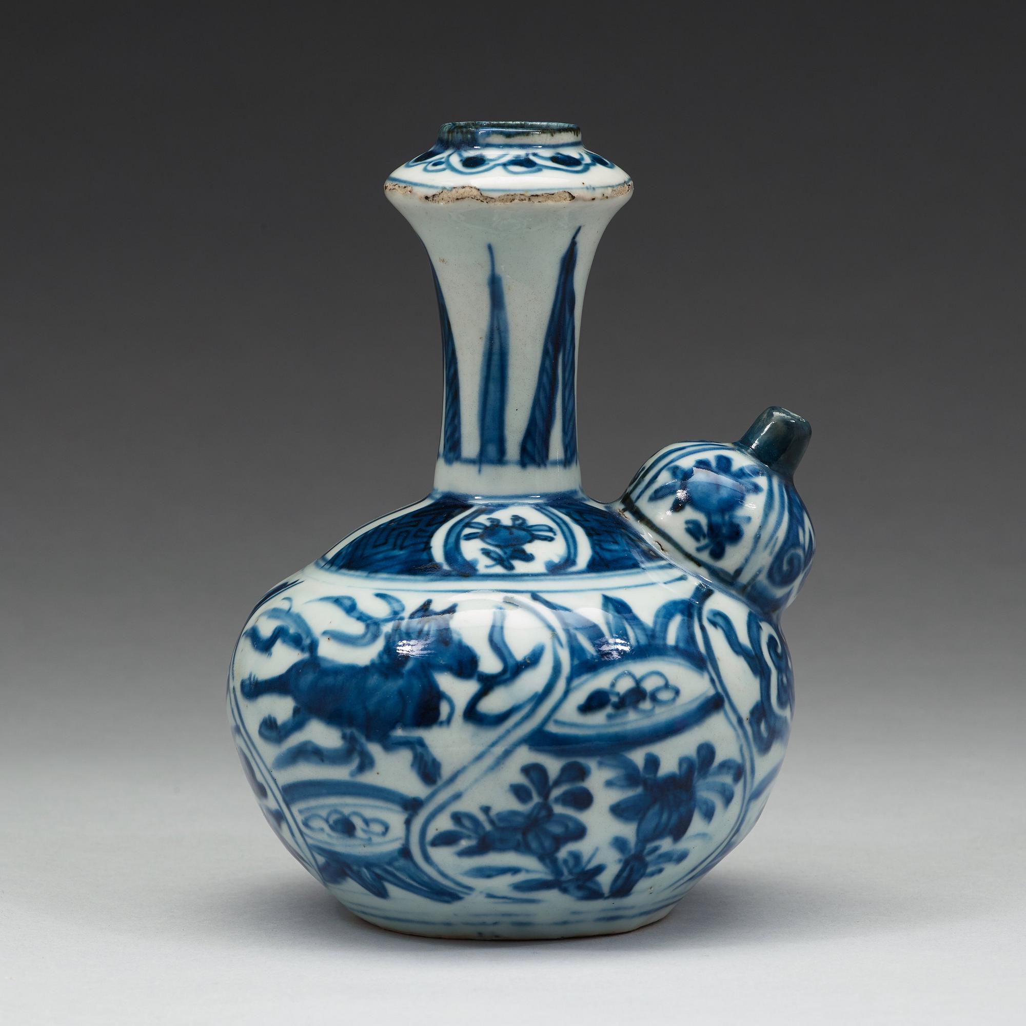 A blue and white kendi, Ming dynasty, Wanli (1572-1620).