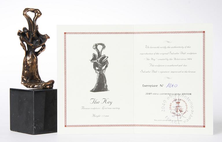 SALVADOR DALI, skulptur, patinerad brons, numr 1860. Intyg medföljer.