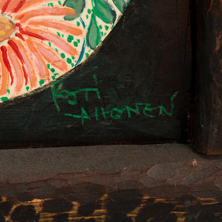 KOSTI AHONEN, pöytä, puu, suurentava peili, signeerattu.