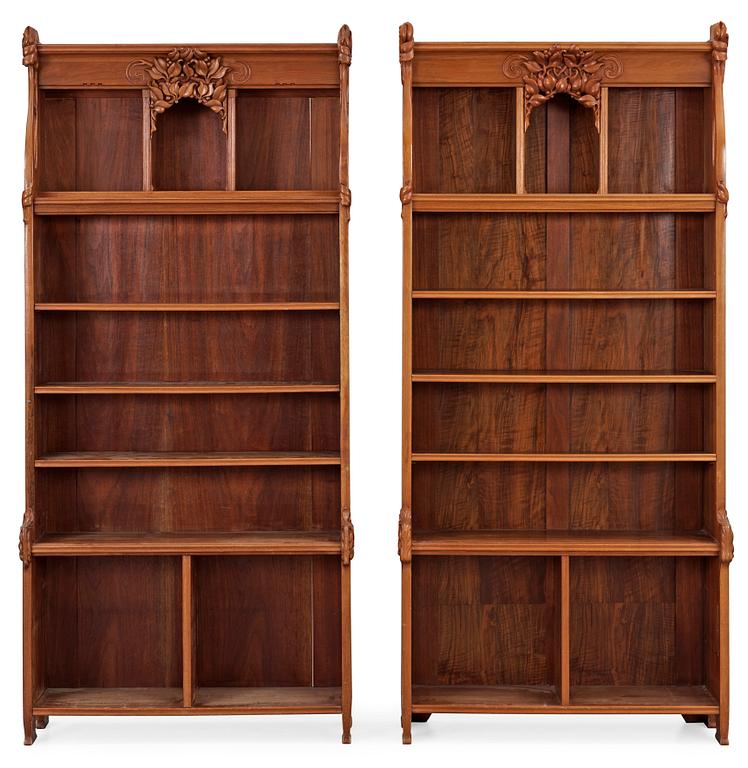 A set of two Swedish Art Noveau mahogany book cases.