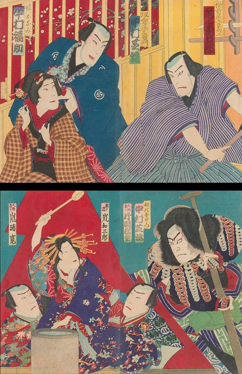 Woodblock prints, two diptychs, Japan.
