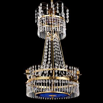 130. A late-Gustavian five-light gilt brass and cut glass chandelier, Stockholm, late 18th century.