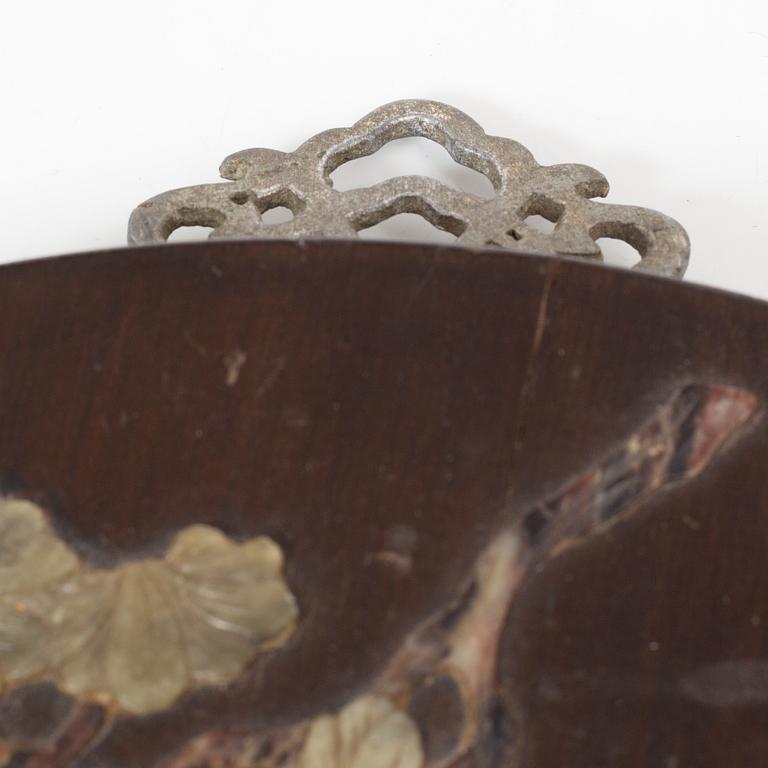 A Chinese panel with stone inlay, Qing dynasty, 19th century.