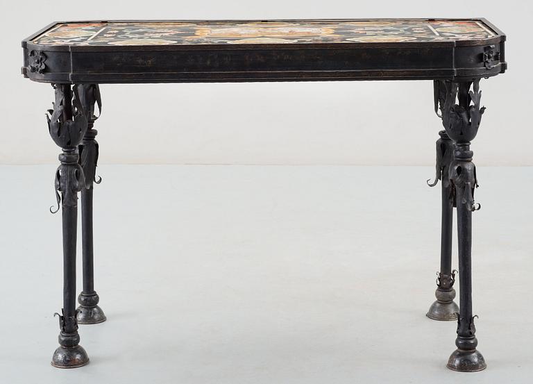 An Italian 18th century scagliola top. Later stand.